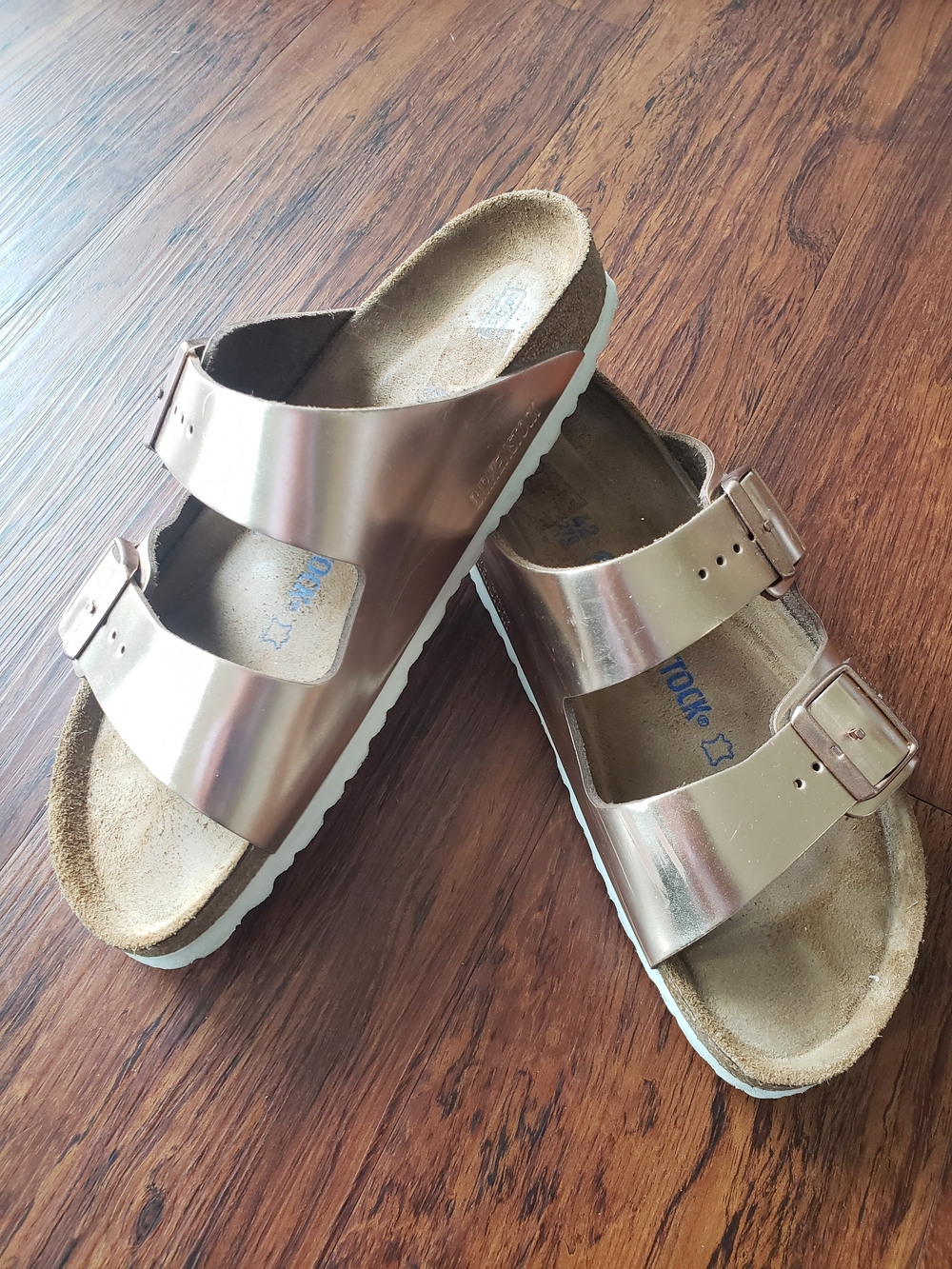 Birkenstock Arizona Metallic Rose Gold Sandals Size 42 Narrow Soft Footbed Y2K